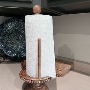 Wood beaded paper towel holder